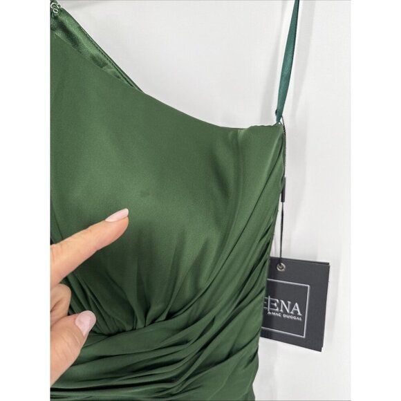 Mac Duggal Size 0 Green 11251 One Shoulder Long Sleeve Draped Charmeuse Gown - Picture 6 of 10